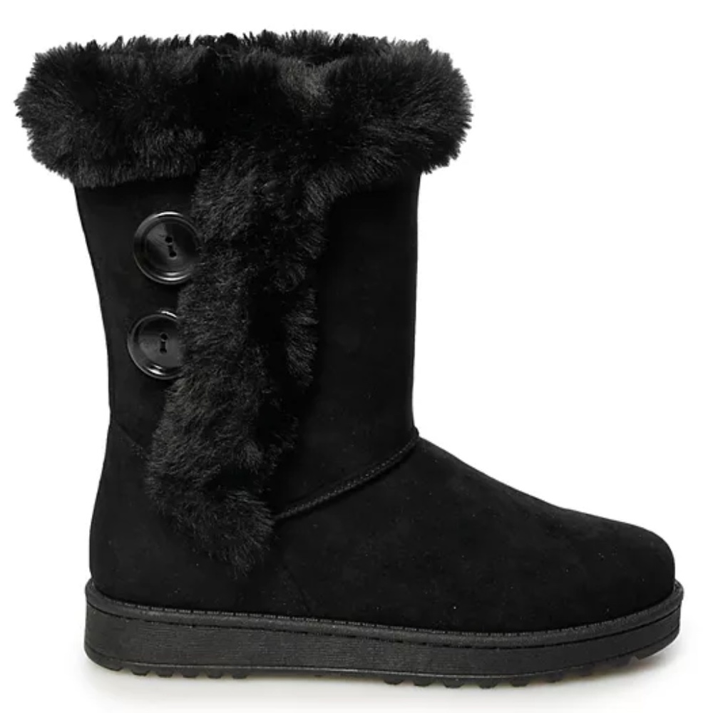 New SO Women's Black Faux Fur Winter Boots - Picture 2 of 14